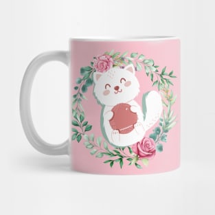 Cute Cat With Flowers and pink background Mug